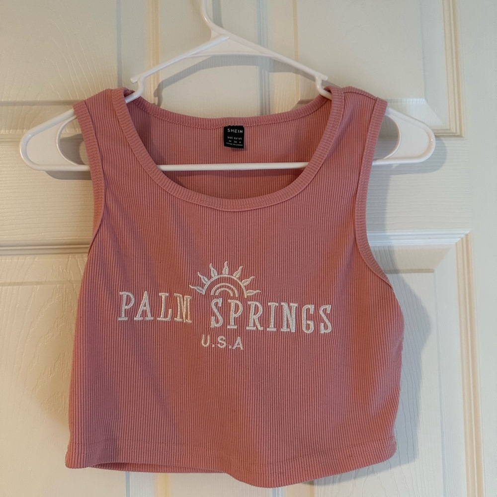 SHEIN Pink Tank Top with Palm Springs Print
